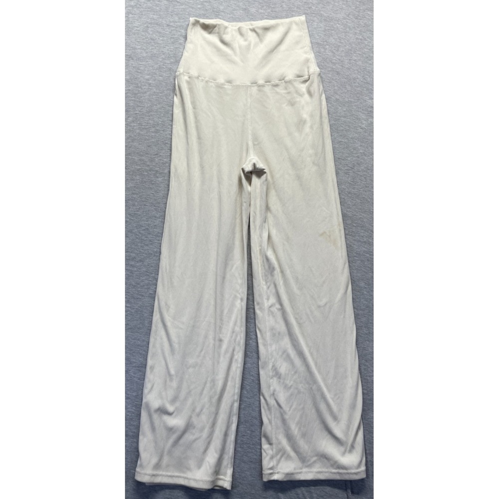 Life Rocks Lounge Pants Women Large Beige High Waisted Ribbed Wide Leg Pull On